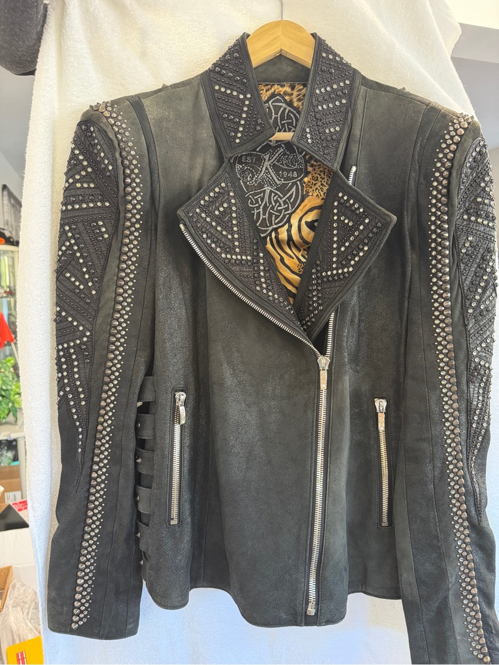 Kippys Black Studded Leather Moto Jacket
